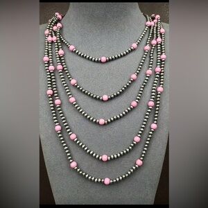 Southwest FAUX Navajo Pearl FAUX Conch Shell Multi Strand Beaded Necklace